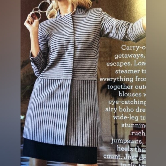 CABI Style #5474 Blue Dappled Striped Car Coat, Size S - Picture 3 of 9